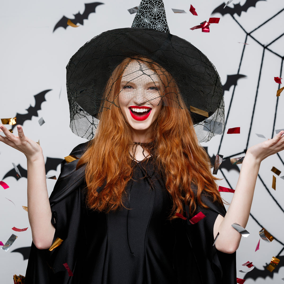 Kapelusz czarownicy z woalką SH9843 Halloween Arpex